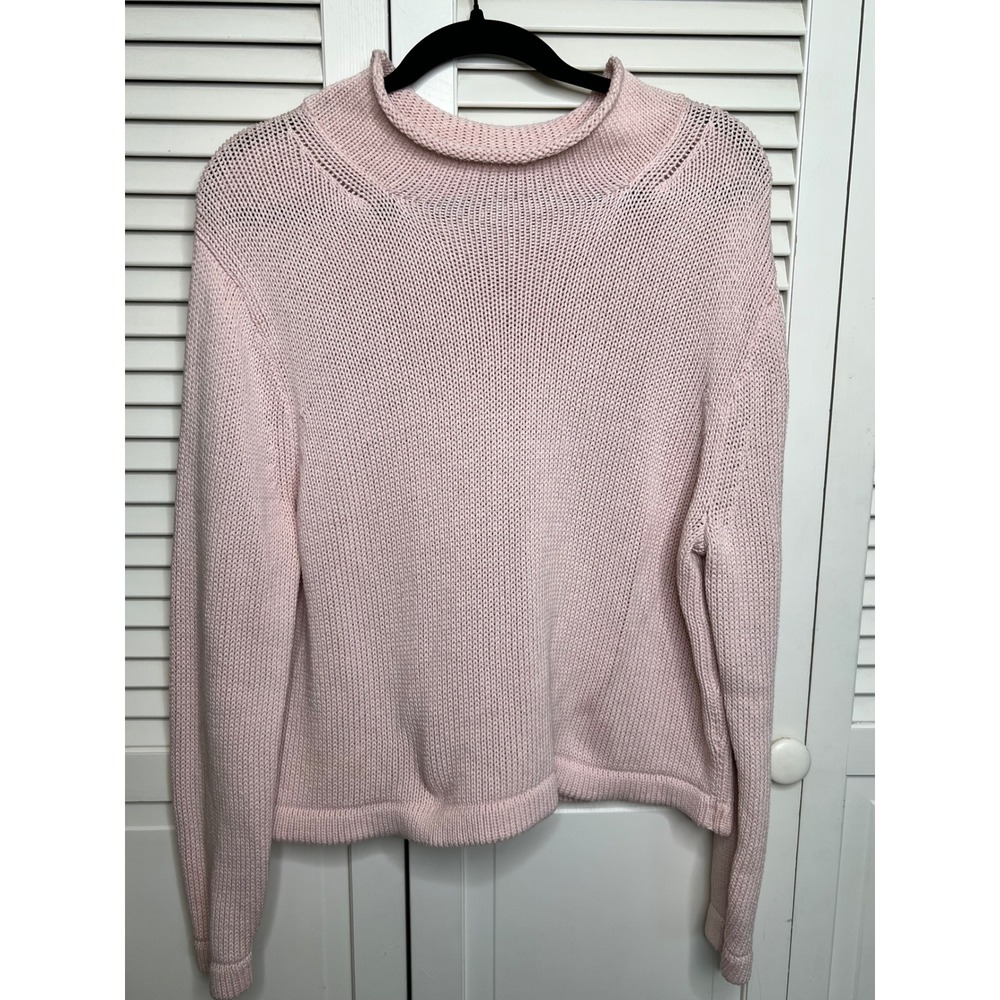 J.Crew Sweater Women's XL Blush Pink Open Knit Cotton Mock Neck Top